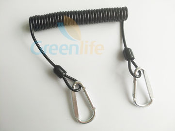 1.5M長い銀製のCarabinersの黒く適用範囲が広いコイル用具の締縄の安全ライン コイル状の締縄ロープ
